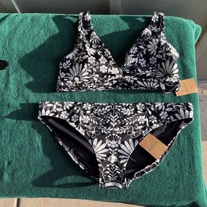 Boden black and white floral bikini top/bottom